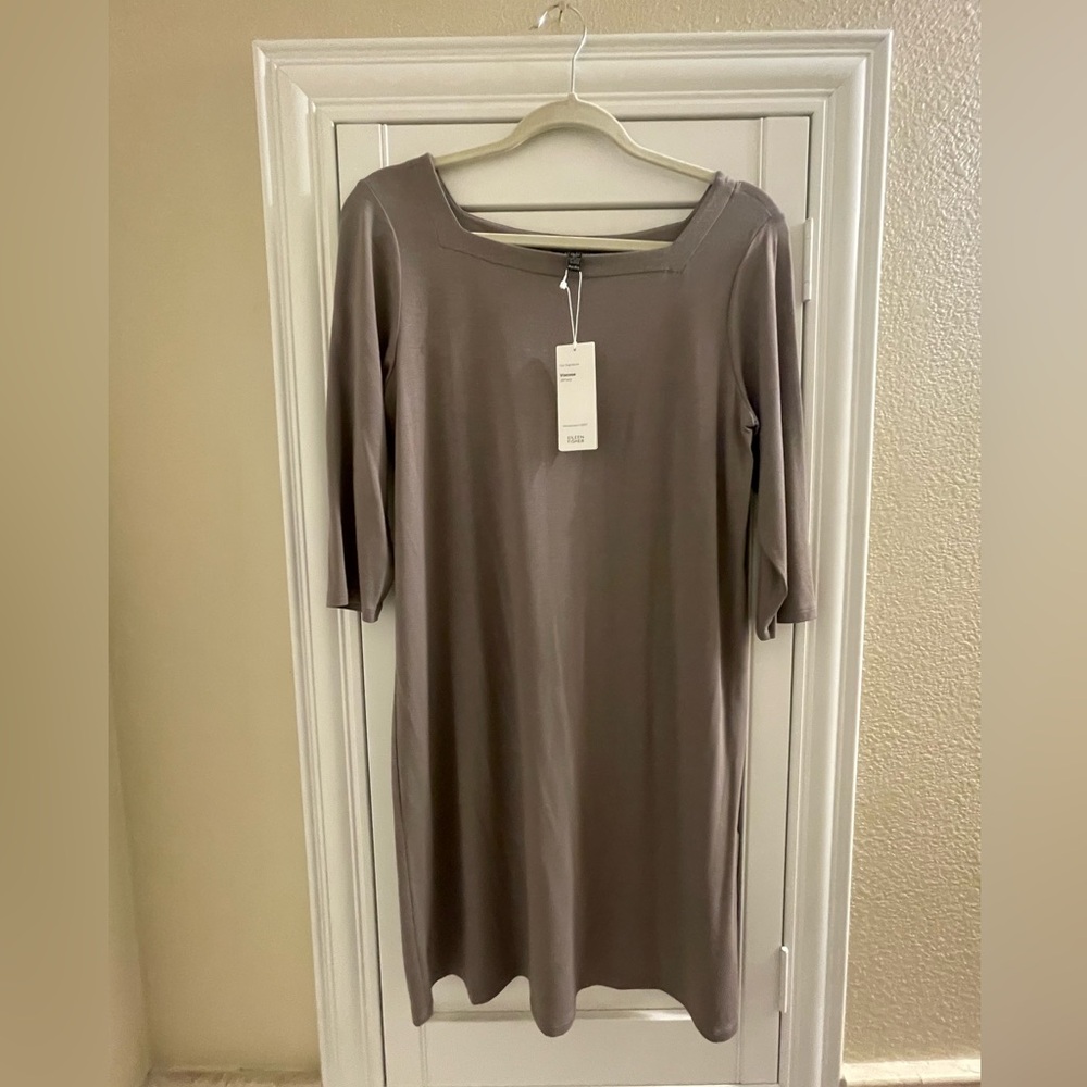 Eileen Fisher dress size PM petite medium color smoke new NWT viscose jersey